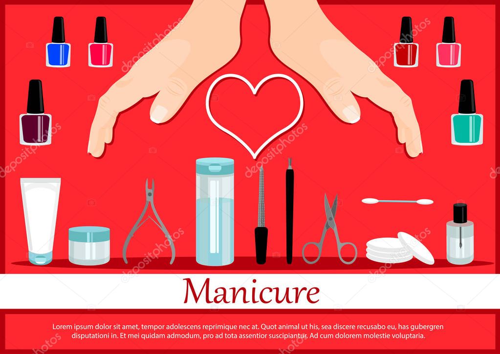 Professional manicure poster in flat style.