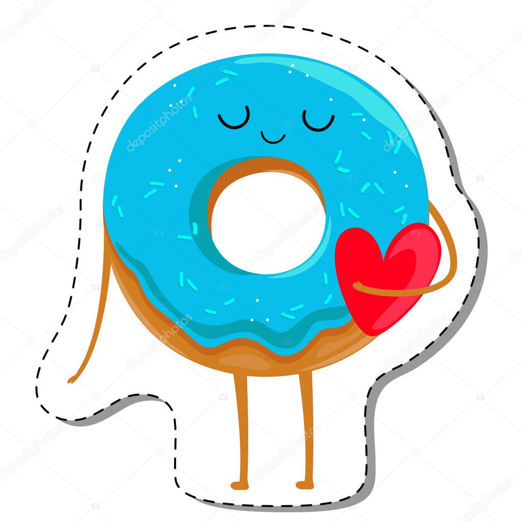 Donut cartoon character in love.