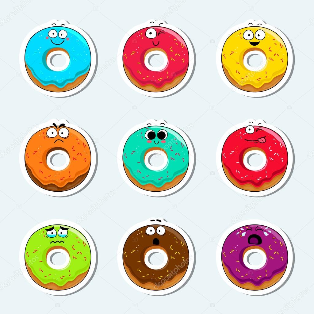 Cartoon donut with face | Cartoon donut cute character face icons