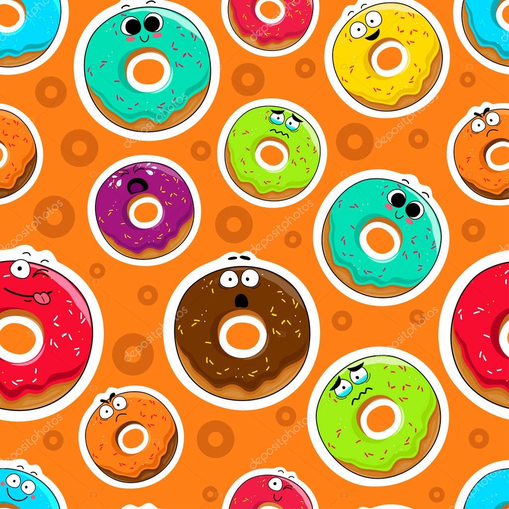 Cartoon donut cute character face background.