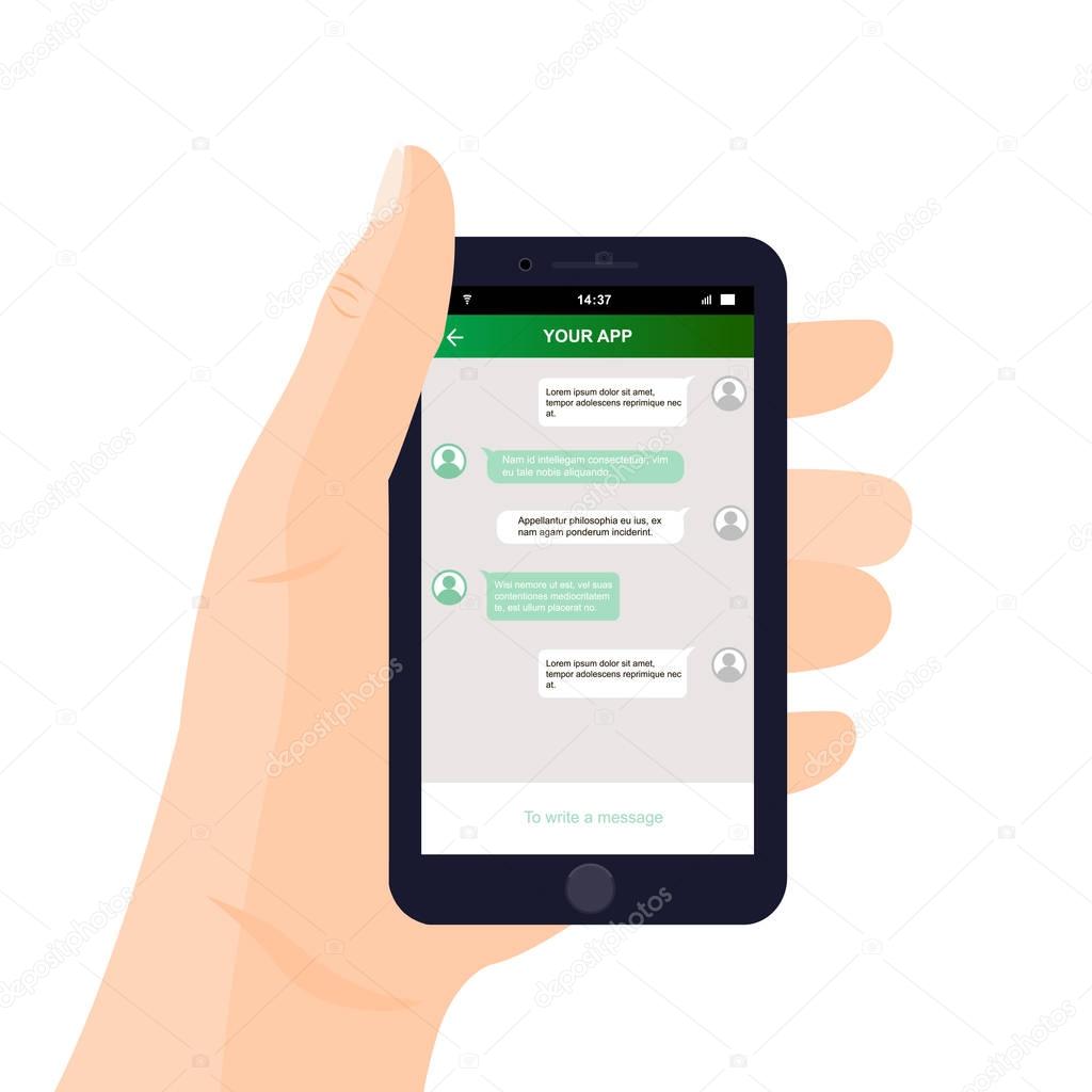 Vector mobile chat app interface design.