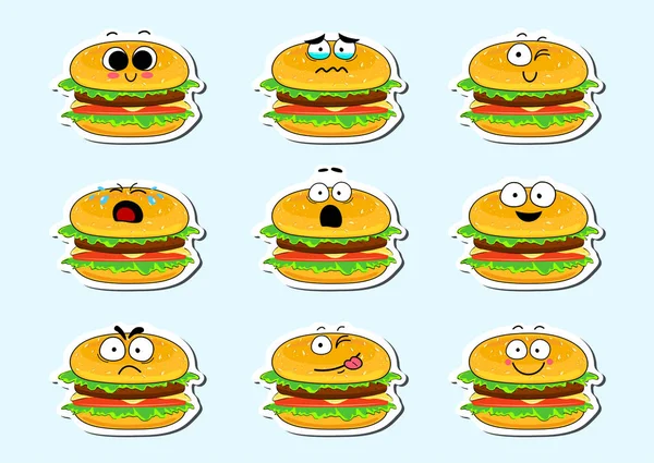 Adesivo Cartoon Burger personaggio carino . — Vettoriale Stock