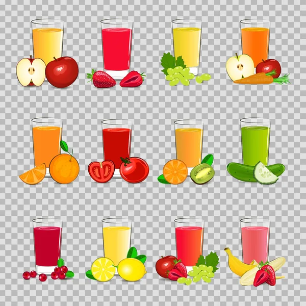 Set of fresh fruit and vegetable juice — Stock Vector