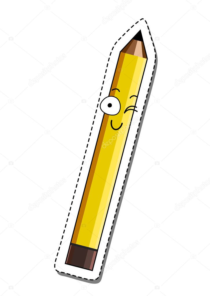 Winking Funny Cartoon Pencil. Vector.
