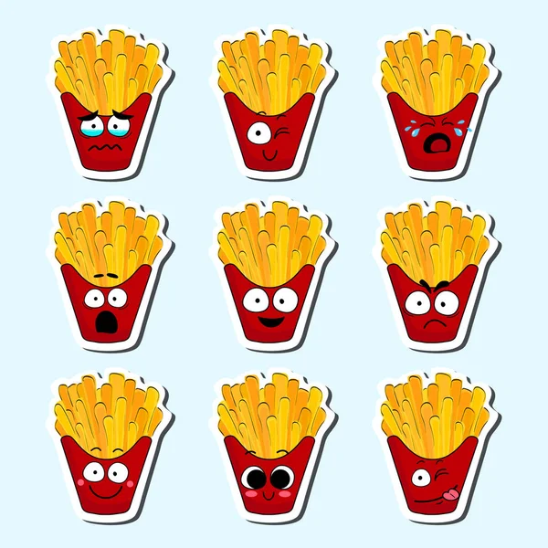 Adesivo Cartoon patatine fritte personaggio carino . — Vettoriale Stock