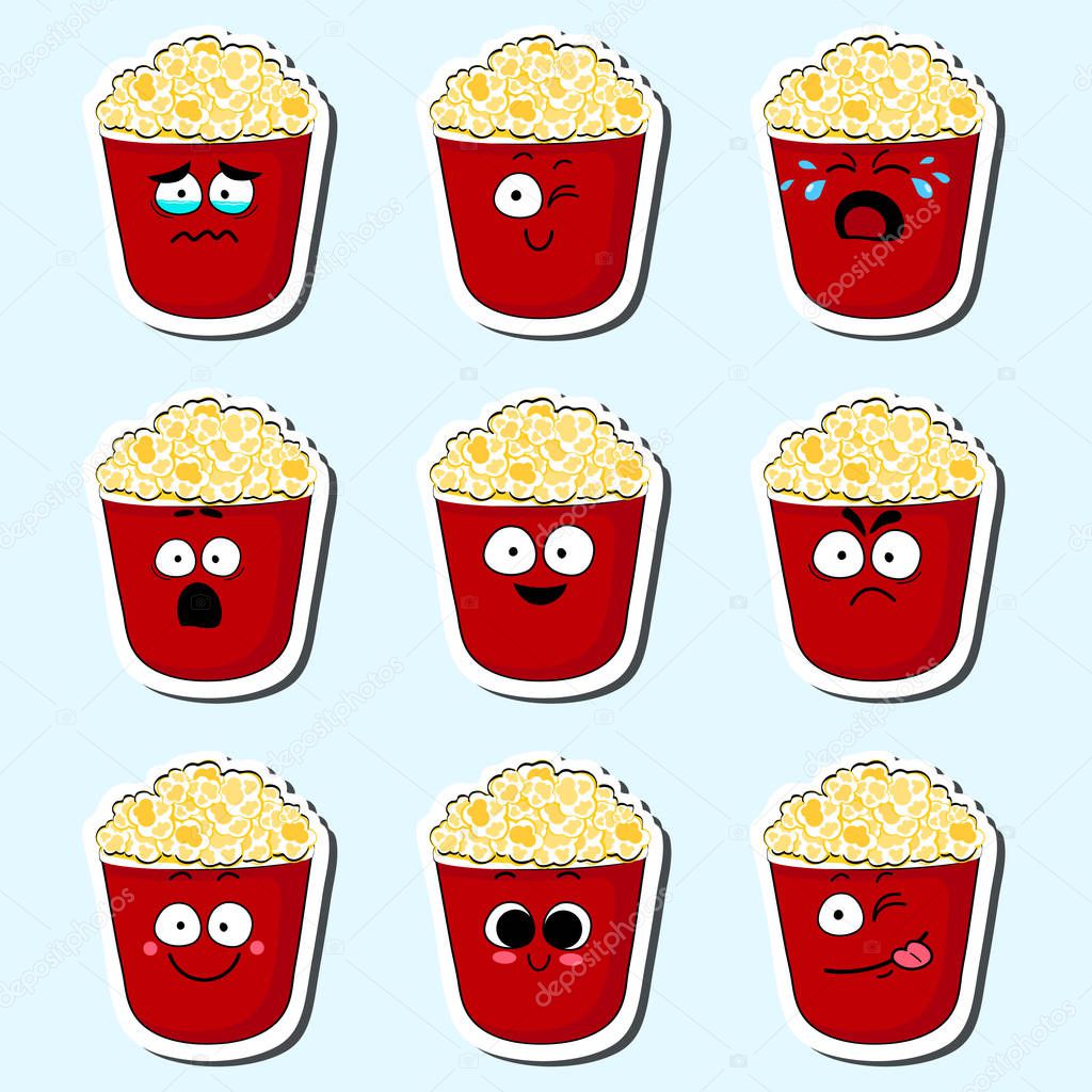 Cartoon popcorn cute character face sticker.