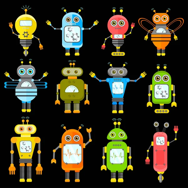 Набір векторних роботів у мультяшному стилі . Ліцензійні Стокові Ілюстрації