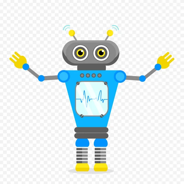 Blue Cheerful Cartoon Robot Character. — Stock Vector