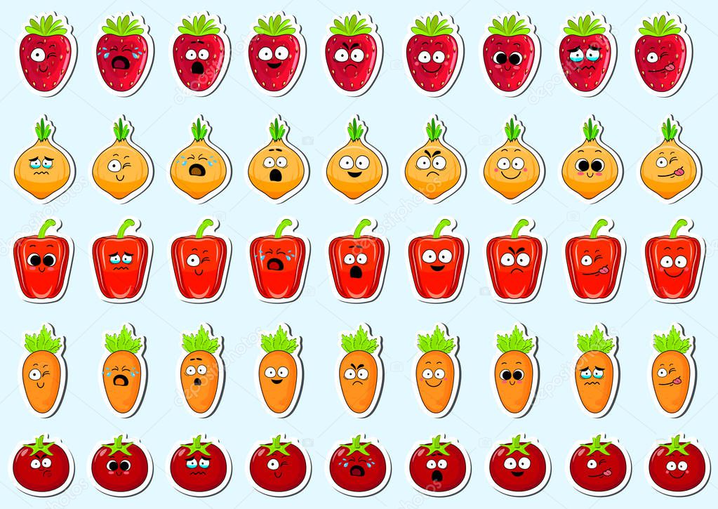 Cartoon vegetables cute character face sticker.