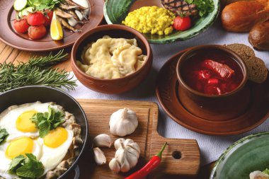 Sağlıklı kahvaltı ve temiz yeme konsepti. Boşluk afişini kopyala.