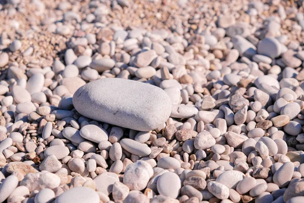 Des cailloux sur la plage. Pierre sur le rivage. Bannière d'espace de copie. Voyager, concept de voyage. Plage d'été vide, tourisme . — Photo