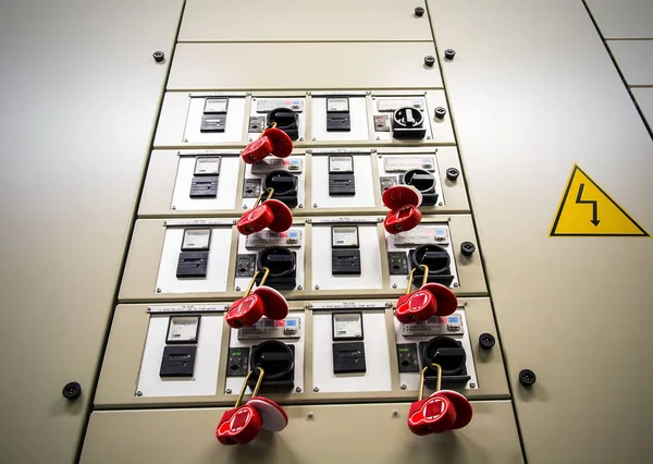 Electrical breaker box locked out for service, inspection, or in — Stock Photo, Image