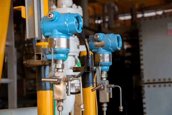 Pressure transmitter in oil and gas process, Send signal to cont — Stock Photo, Image