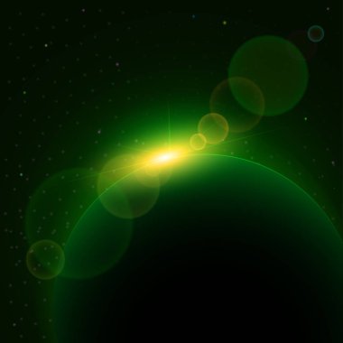 Arka plan ile planet sunrise ve parlak ufuk. Vektör