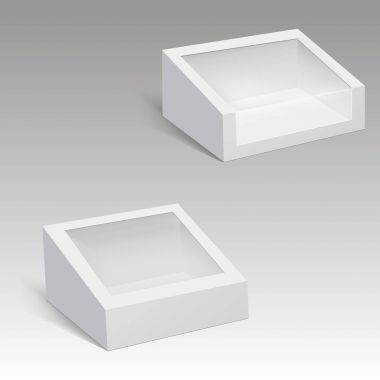 Boş kağıt kutu ambalaj sandviç, gıda, Hediyelik veya diğer ürünleri plastik pencere ile. Vektör çizim