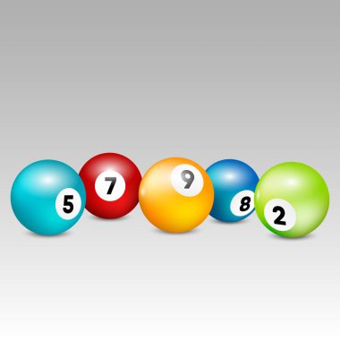 Bingo piyango topları. Vektör piyango numarası topları renkli ayarlayın. Vektör çizim