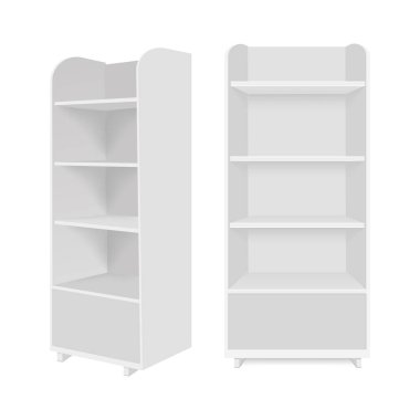 Boş boş vitrin ekran perakende raflarında. Vektör tasarımlarınız için hazır şablon kadar sahte