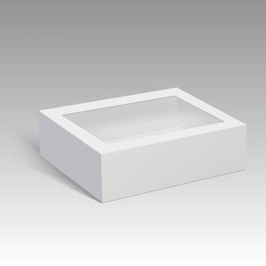 Boş kağıt kutu ambalaj sandviç, gıda, Hediyelik veya diğer ürünleri plastik pencere ile. Vektör çizim.