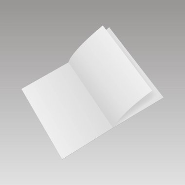 Mockup dergi, dergi, kitapçık, kartpostal, el ilanı, kartvizit veya broşür açıldı. Vektör çizim.