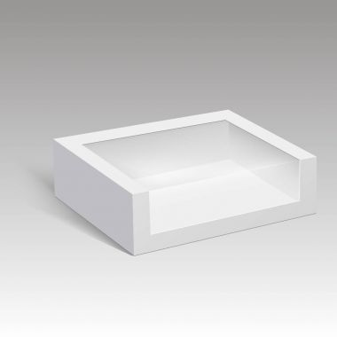 Boş kağıt kutu ambalaj sandviç, gıda, Hediyelik veya diğer ürünleri plastik pencere ile. Vektör çizim.