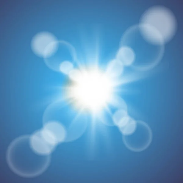 Sonnenlicht spezielle Linse flackern Lichteffekt auf blauem Himmel. Vektor — Stockvektor