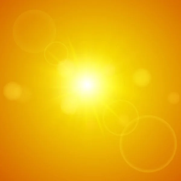 Sfondo astratto con sole estivo, luci e brillamenti delle lenti. Vettore — Vettoriale Stock