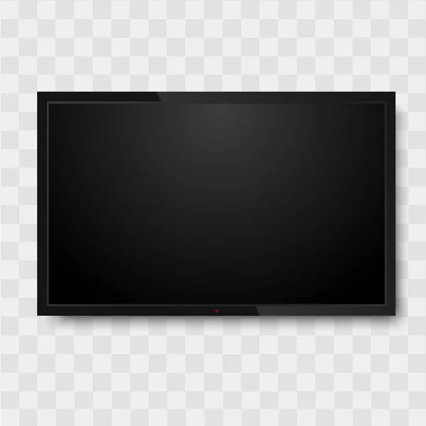 Black monitor on transparent background. TV screen, led type or lcd — Stock Vector