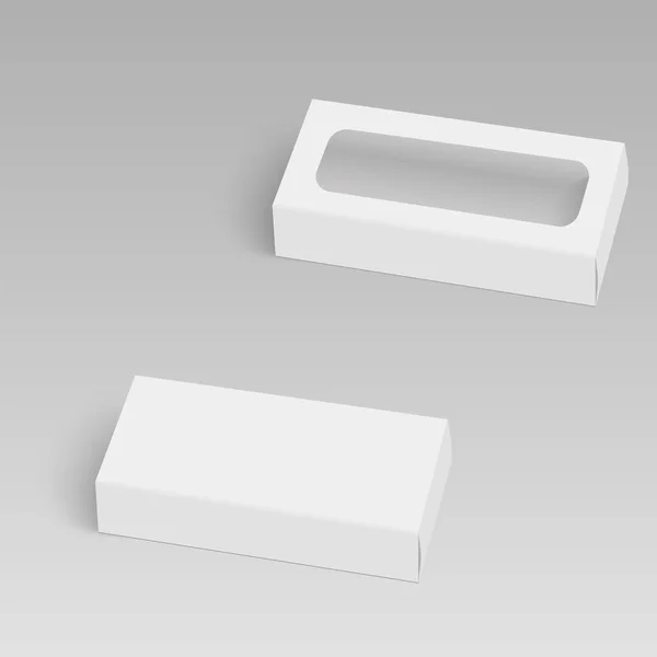 Caja de cartón producto blanco con ventana. Ilustración vectorial — Vector de stock