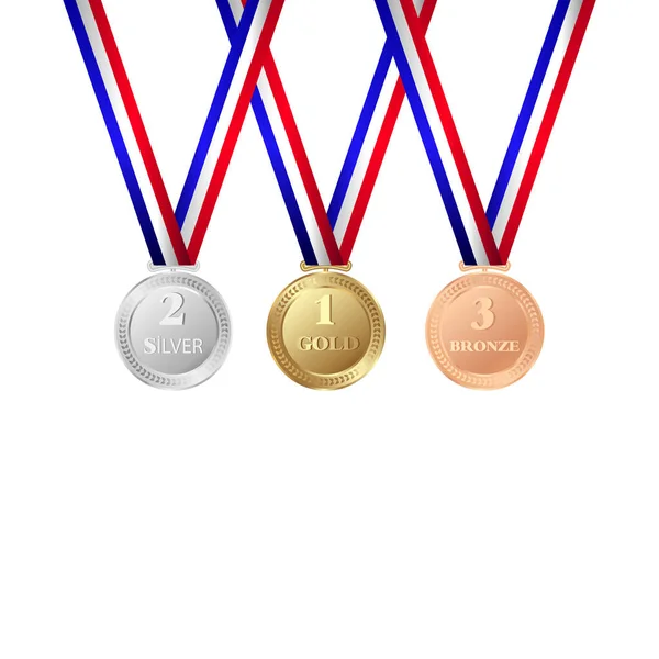 Medallas de oro, plata y bronce aisladas sobre fondo blanco. Trofeo icono vector . — Archivo Imágenes Vectoriales