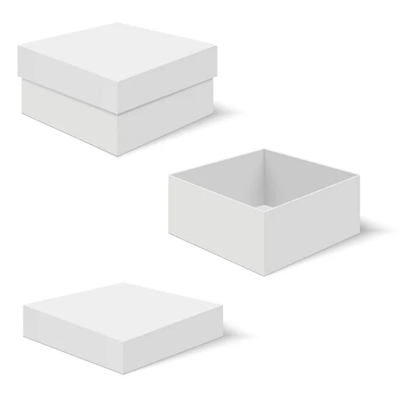 Plantillas de vector de caja cuadrada blanca. Envase de papel para producto. Ilustración vectorial — Vector de stock