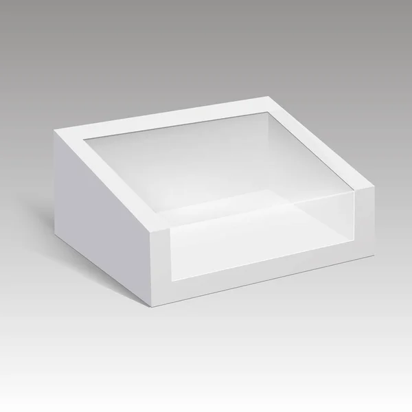 Blanco papier doos verpakking voor sandwich, voedsel, cadeau of andere producten met kunststof venster. Vectorillustratie. — Stockvector