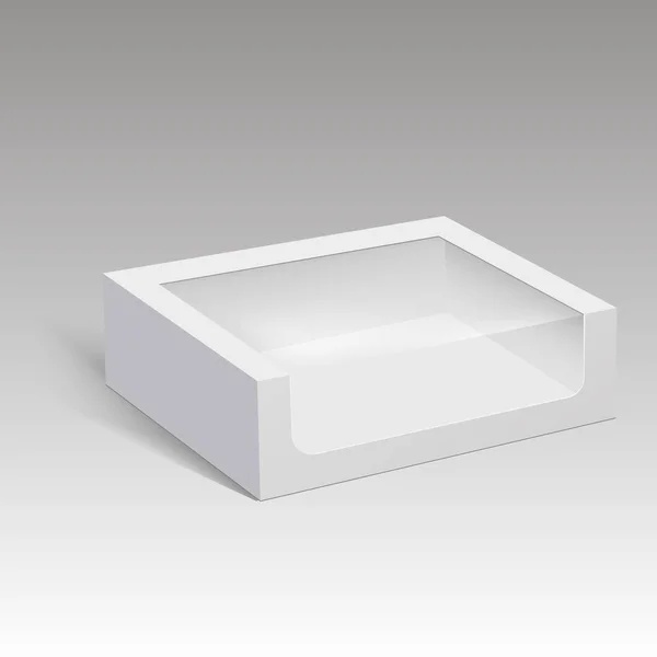 Emballage de boîte en papier vierge pour sandwich, nourriture, cadeau ou autres produits avec fenêtre en plastique. Illustration vectorielle . — Image vectorielle