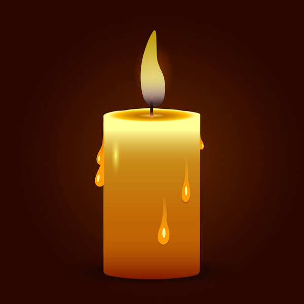 Realistic yellow candle on black background. Vector