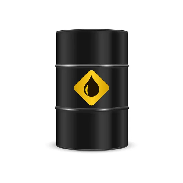 Barril de óleo preto realista em branco. Vetor — Vetor de Stock