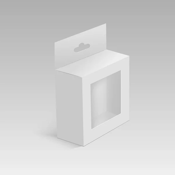 Wit Product pakket vak met Hang-sleuf en kunststof venster. Mock Up sjabloon klaar voor uw ontwerp. Vector. — Stockvector