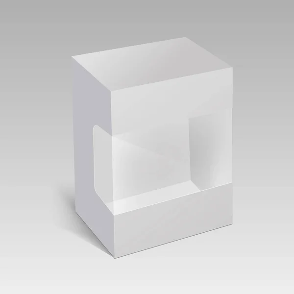 Blanco verticale papier doos verpakking voor sandwich, voedsel, cadeau of andere producten met kunststof venster. Vectorillustratie. — Stockvector