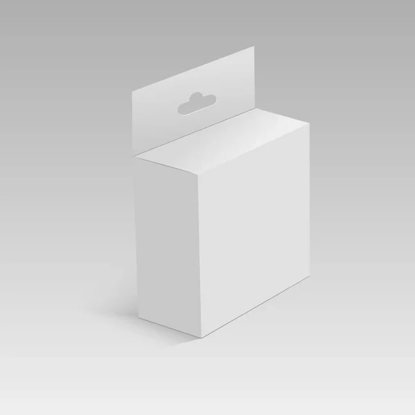 Caja blanca del paquete del producto con la ranura colgante. Plantilla Mock Up listo para su diseño. Vector . — Vector de stock