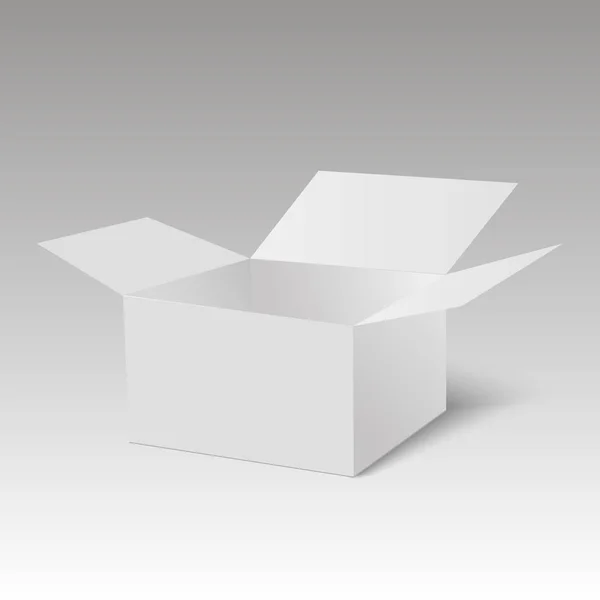 Boîte blanche ouverte de paquet de logiciel moderne. Boîte d'emballage. Vecteur — Image vectorielle