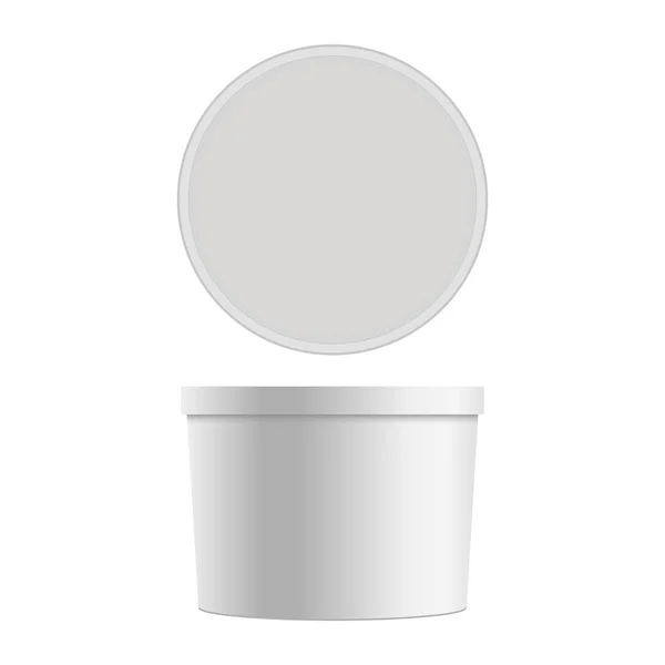 Mock πάνω από στρογγυλή πλαστική μπανιέρα για επιδόρπιο. Διάνυσμα που απομονώνονται σε λευκό φόντο — Διανυσματικό Αρχείο