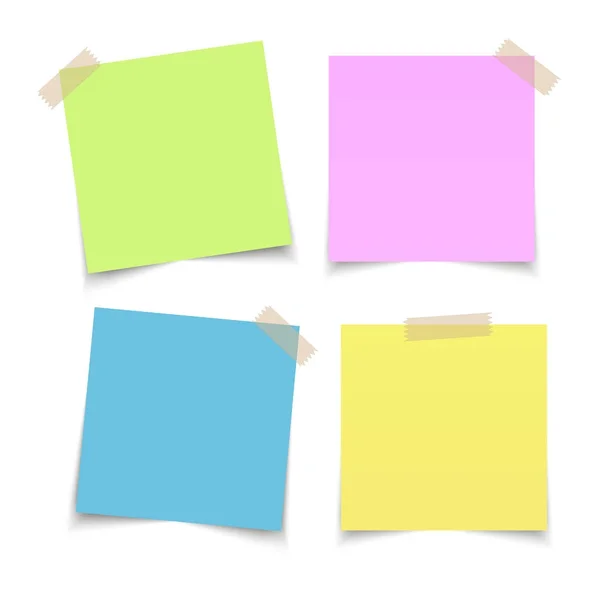 Set of various colorful papers on sticky tape, ready for your message. Vector illustration. — Stock Vector