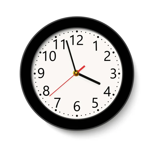 Reloj de pared redondo negro clásico aislado en blanco. Ilustración vectorial — Vector de stock