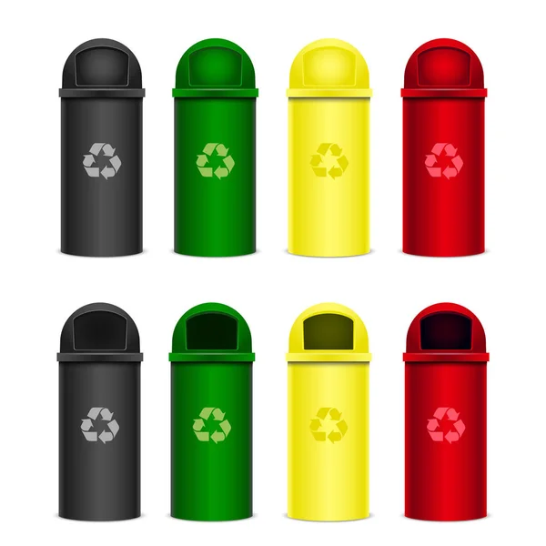 Ensemble de bacs de recyclage pour ordures ou ordures. Icônes vectorielles — Image vectorielle
