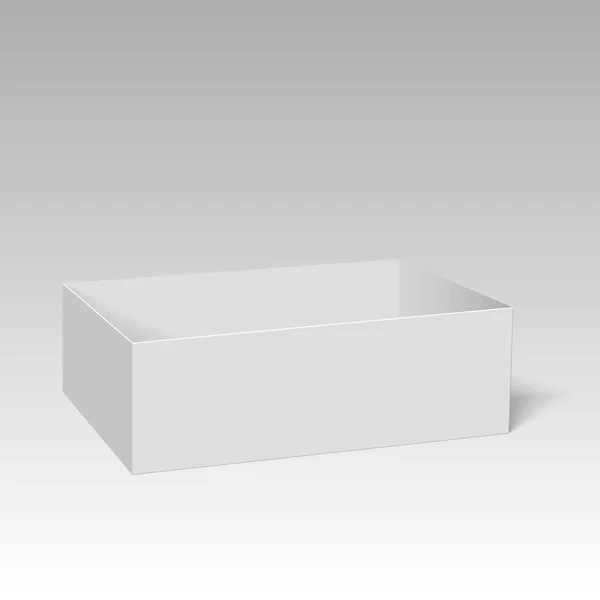 Plantilla de vector de caja de cartón abierta cuadrada blanca. Envase de papel para producto. Ilustración vectorial . — Vector de stock