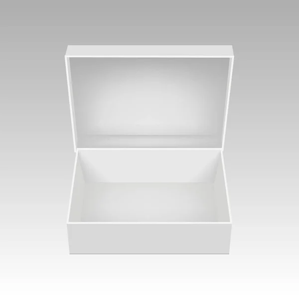 白い四角い段ボール箱ベクトル テンプレート。紙製品のコンテナーです。ベクトル図. — ストックベクタ