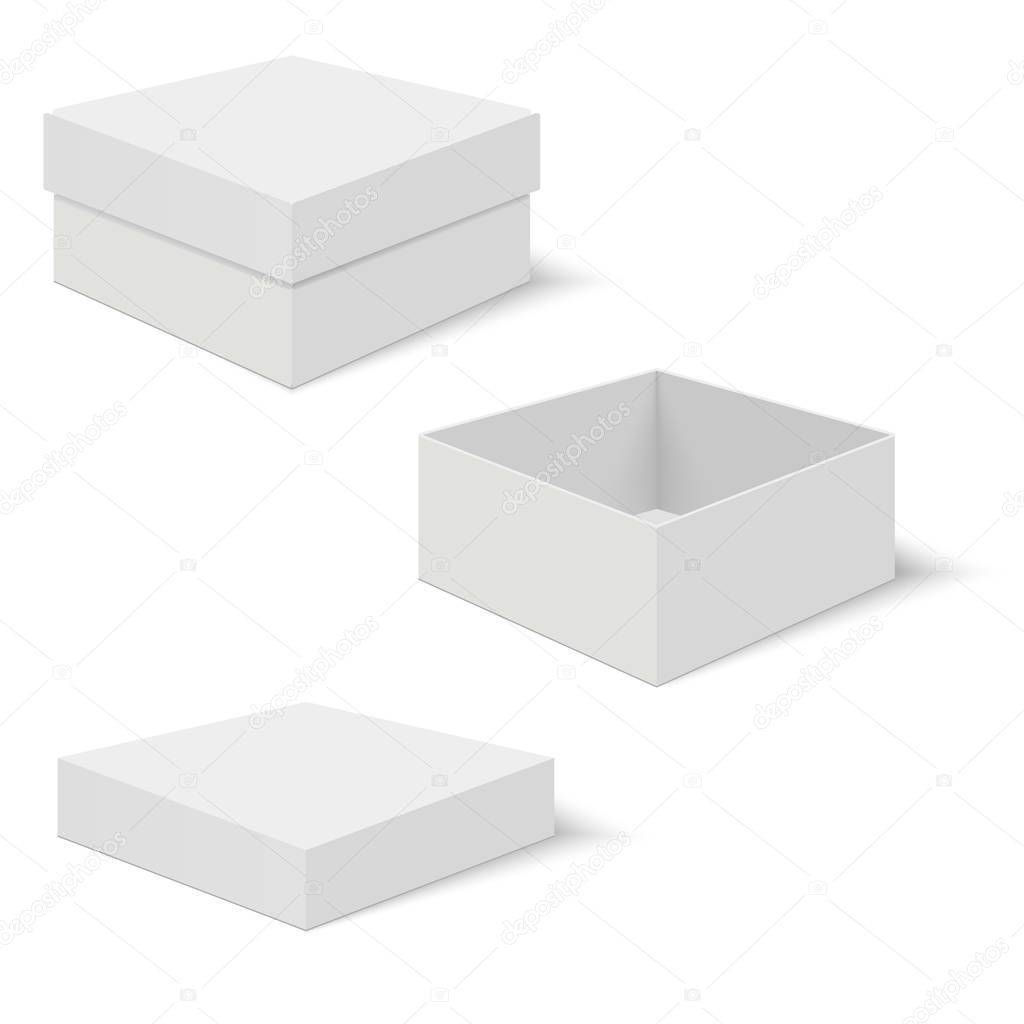White square box vector templates. Paper container for product. Vector illustration