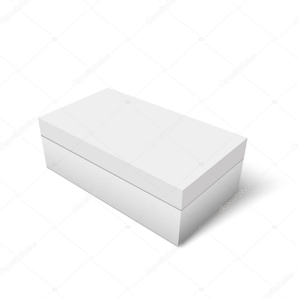 White cardboard box for shoe vector template. Paper container for product. Vector illustration.