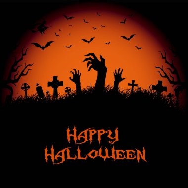 Halloween geceler arka plan perili ev, ağaç, kabak ve yarasalar. Vektör