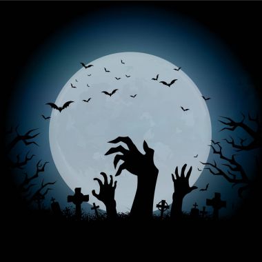 Halloween geceler arka plan perili ev, ağaç, kabak ve yarasalar. Vektör