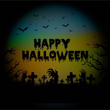 Halloween geceler arka plan perili ev, ağaç, kabak ve yarasalar. Vektör