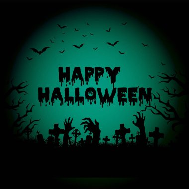 Halloween geceler arka plan perili ev, ağaç, kabak ve yarasalar. Vektör